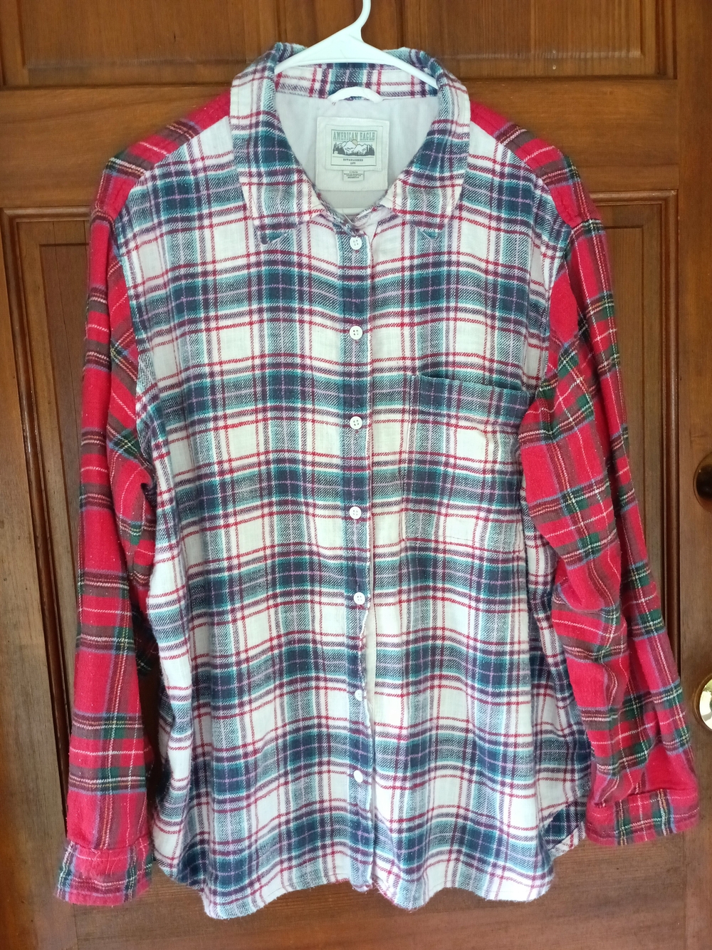 American Eagle Outfitters Red, White & Green Plaid Button-Down Shirt